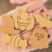 8入組萬聖節餅乾模型切割刀套裝,迷你餅乾切片機,有圖案的蒸熟小圓麵包模具,軟糖烘焙工具 - 粉色 - 查看 4
