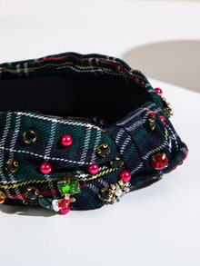 1pc Green Gemstone Decorated Snowflake Pearl Hairband - Green - View 3