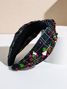 1pc Green Gemstone Decorated Snowflake Pearl Hairband - Green - View 2