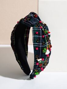 1pc Green Gemstone Decorated Snowflake Pearl Hairband - Green - View 1