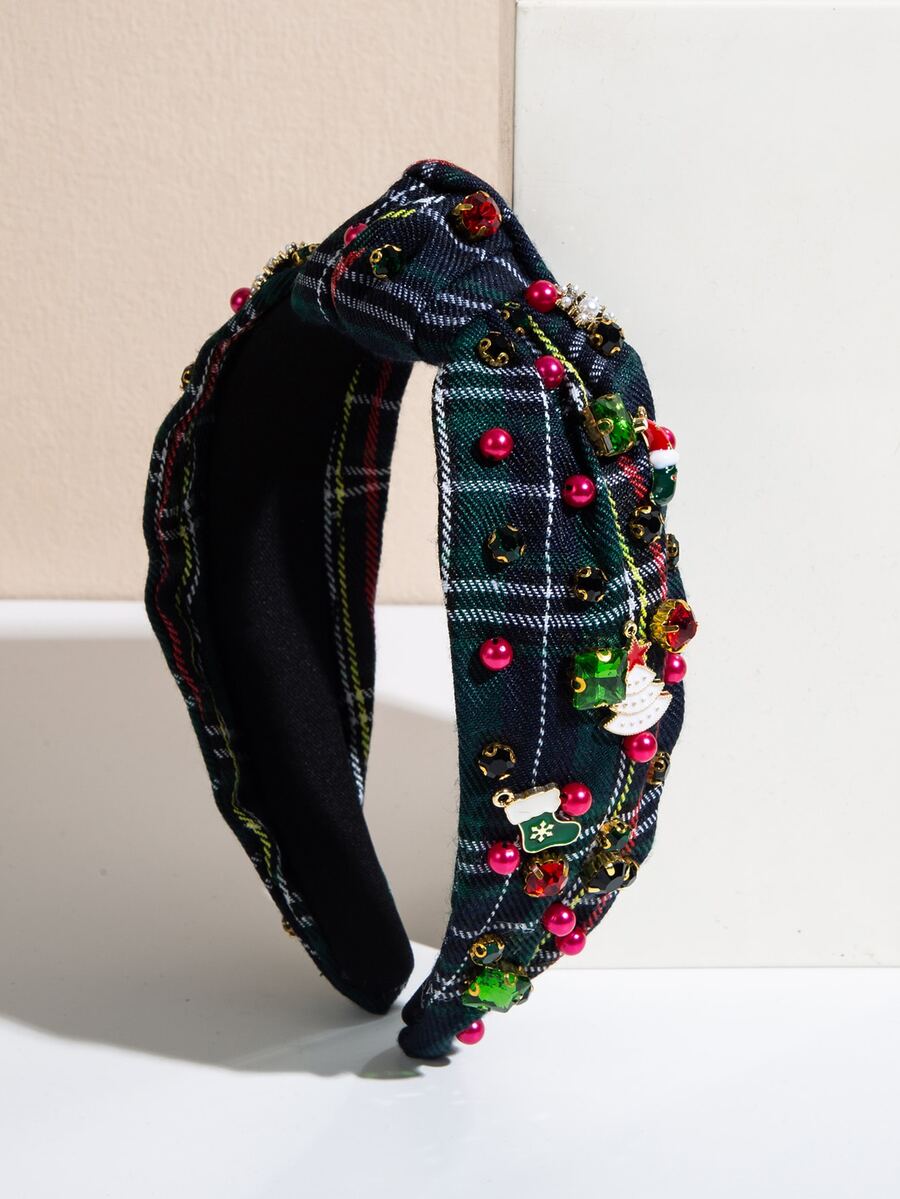 1pc Green Gemstone Decorated Snowflake Pearl Hairband - Green - View 1