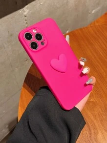 3D Heart Decor Phone Case - Hot Pink - View 3