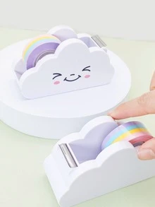 1入組彩虹雲朵造型織帶切片機分配器,可愛桌子膠帶台,剪貼簿工具