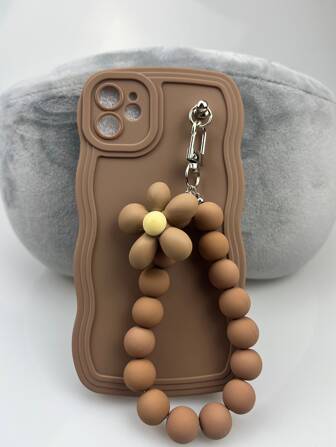 1pc Liquid Silicone Faux Pearl Decor Wavy Phone Case, Compatible With Apple & Phones (Beige Version Has Minor Dark Spots And Is Prone To Dirt, Which Is Normal) Waterproof Shockproof Anti-Fall Scratch Resistant