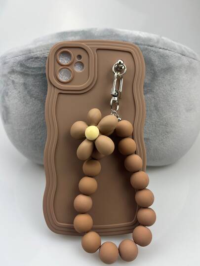 Flower Element Liquid Silicone 1pc Faux Pearl Decor Wavy Phone Case, Compatible With Apple & Phones (Beige Version Has Minor Dark Spots And Is Prone To Dirt, Which Is Normal) Waterproof Shockproof Anti-Fall Scratch Resistant Spring Gift,International Version, Not The Domestic Version