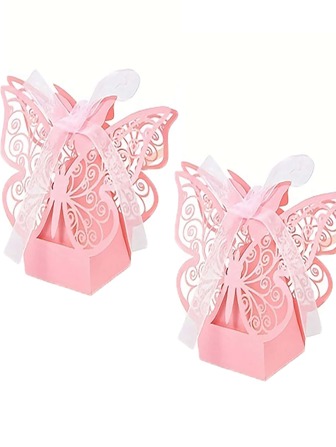 20pcs Pink Butterfly Laser Cut Favor Boxes DIY Wedding Birthday Gift Candy Boxes With Ribbons Cute Chocolate Box For Wedding Bridal Birthday Party Favors Decoration Supplies Valentine Day