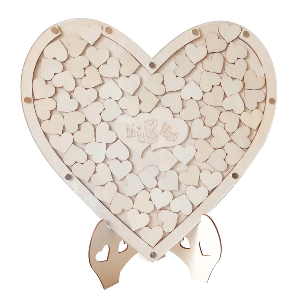 Wedding Guest Book,Personalized Loving Heart Shape Wooden Wedding Guest Books with 75PCS Wooden Hearts,Rustic Wedding Decorations and The Wedding Gift - Wood Color - View 1