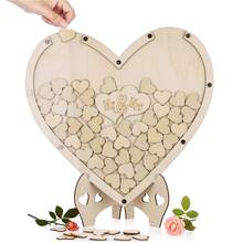 Wedding Guest Book,Personalized Loving Heart Shape Wooden Wedding Guest Books with 75PCS Wooden Hearts,Rustic Wedding Decorations and The Wedding Gift - Wood Color - View 2