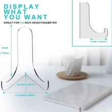 Soporte de plato de acrílico de ángulo de 60 grados, 2 piezas de caballete de exhibición de acrílico transparente de 3 pulgadas, soporte de tableta transparente para exhibición - transparente - Ver 3