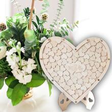 Wedding Guest Book,Personalized Loving Heart Shape Wooden Wedding Guest Books with 75PCS Wooden Hearts,Rustic Wedding Decorations and The Wedding Gift - Wood Color - View 3