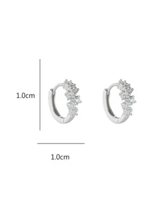 1雙小&極簡風格&水鑽裝飾圓耳環帶獨特設計 - 復古銀色 - 查看 5