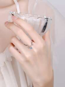 Simple Style S925 Sterling Silver Multi-color Rectangle Four-prong Geometric Jewelry Ring For Women - White - View 2