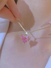 1入組時尚簡約風粉色的心形墜飾項鍊,多用途適用於度假,派對,日期,日常穿著,禮品 - 金黃色 - 查看 2