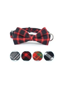 1pc Checkered Bowknot Pet Collar For Cats And Dogs - Burgundy - View 1