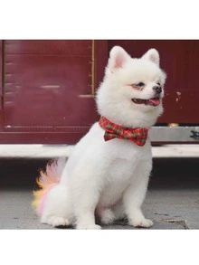 1pc Checkered Bowknot Pet Collar For Cats And Dogs - Burgundy - View 7