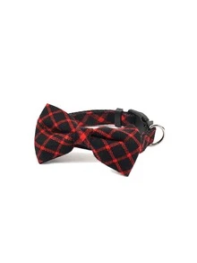 1pc Checkered Bowknot Pet Collar For Cats And Dogs - Burgundy - View 9