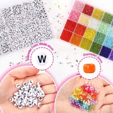 10800pcs 24 Grid Rice Beads+24 Grid Alphabet Beads Set with Elastic Cord for Bracelet Necklace Jewelry Making Supplies - Multicolor - View 2
