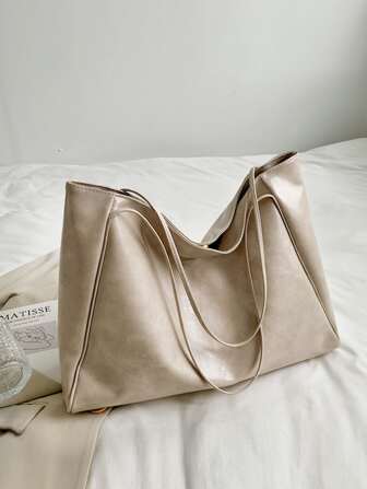 Bolso de mano de gran capacidad de diseño simple y unicolor, adecuado para el transporte diario, mochila escolar, liviano, portátil, de gran capacidad, casual para negocios, adecuado para adolescentes, mujeres, estudiantes universitarios, principiantes y trabajadores de oficina, perfecto para el regreso a la escuela, universidad, escuela secundaria, primer día de clases, trabajo, negocios, transporte