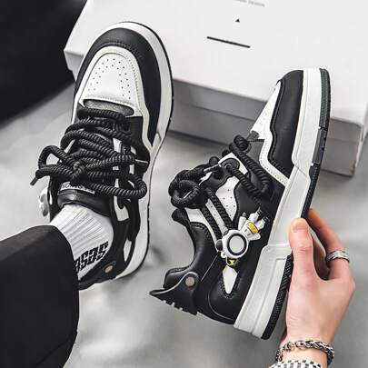 Men Colorblock Lace-up Front Skate Shoes, Sport Outdoor Sneakers