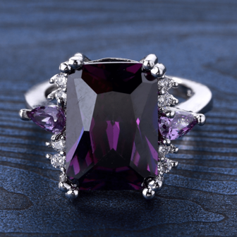 1pc Classic Purple Geometric Cut Square Shape Cubic Zirconia Decor Women's Ring, Suitable For Daily Wear, Ceremonies, Weddings And Parties