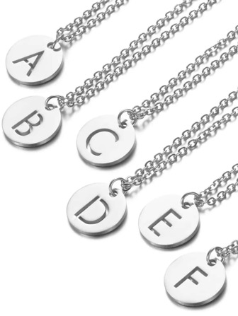A-Z 26 个首字母姓名项链 12 毫米圆形吊坠字母项链不锈钢女式颈链女士礼物