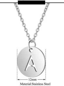 A-Z 26 个首字母姓名项链 12 毫米圆形吊坠字母项链不锈钢女式颈链女士礼物 - 銀色 - 查看 4