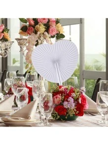 1入/12入白色心形空白紙扇,適用於歐式婚禮、diy派對用品、廣告、禮品等