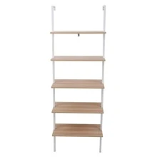 5-Tier Wood Ladder Bookcase with Metal Frame, Wall Mounted Industrial Shelves, Walnut - Màu be - Xem 2