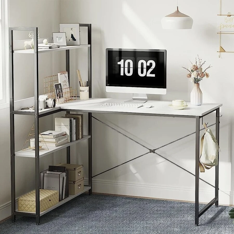 Computer Corner Desk with Storage Shelves, 55 Inch Small L Shaped ...