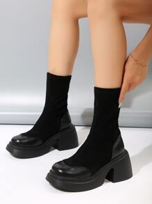 Hàng mới đến Của phụ nữ Dày Gót chân Giày cao đến mắt cá chân cổ điển Với Dày Đế - màu đen - Xem 1