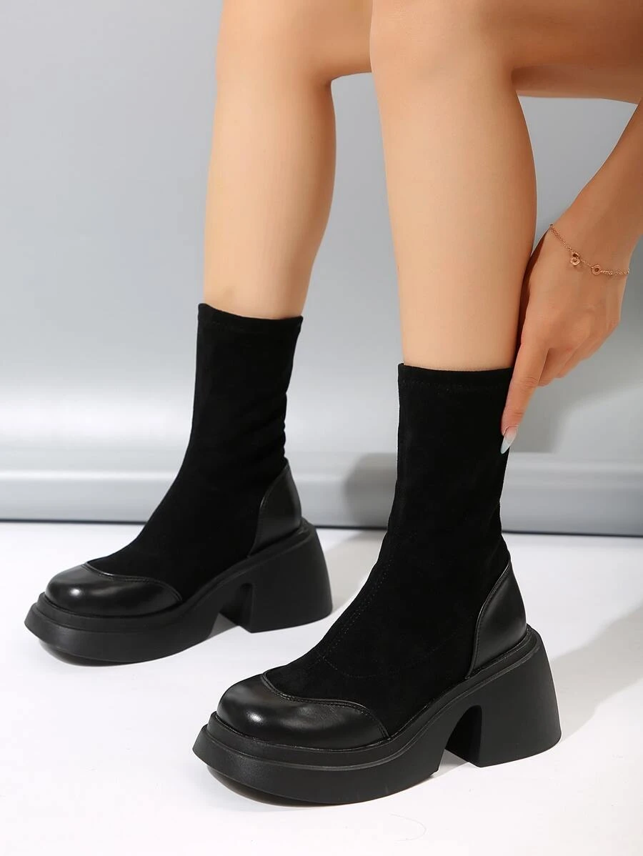 Hàng mới đến Của phụ nữ Dày Gót chân Giày cao đến mắt cá chân cổ điển Với Dày Đế - màu đen - Xem 1