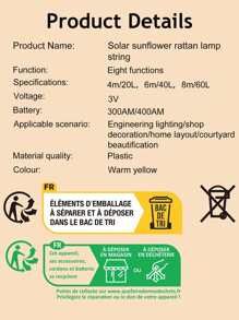 1pc 20/40/60 LED 4/6/8M Đèn dây trang trí hoa hướng dương nhân tạo năng lượng mặt trời, Đèn chiếu sáng ngoài trời cho lối đi, sân, hiên - Màu vàng - Xem 11