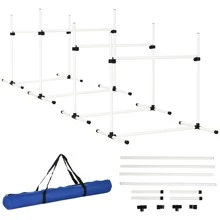 PawHut 4 Piece Dog Agility Training Equipment For Dog Agility Course With Adjustable Height Jump Bars, Included Carry Bag, & Displacing Top Bar, Blue - 白色 - 查看 1
