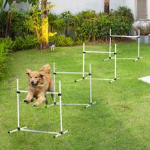 PawHut 4 Piece Dog Agility Training Equipment For Dog Agility Course With Adjustable Height Jump Bars, Included Carry Bag, & Displacing Top Bar, Blue - 白色 - 查看 2