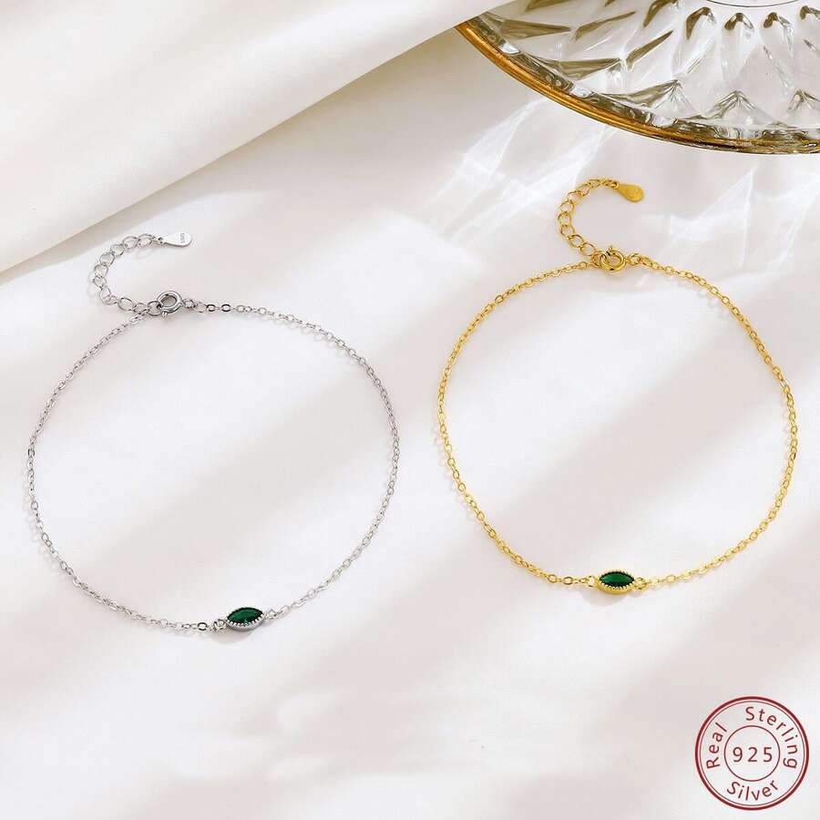 OMID 1 Miếng Đúng mốt Màu xanh lá Khối Zirconia Dát 925 sterling bạc Hình bầu dục Hình dạng vòng chân , Thanh lịch Chân Đồ kim hoàn Đối với Quý cô Kỳ nghỉ - vòng chân - Xem 1