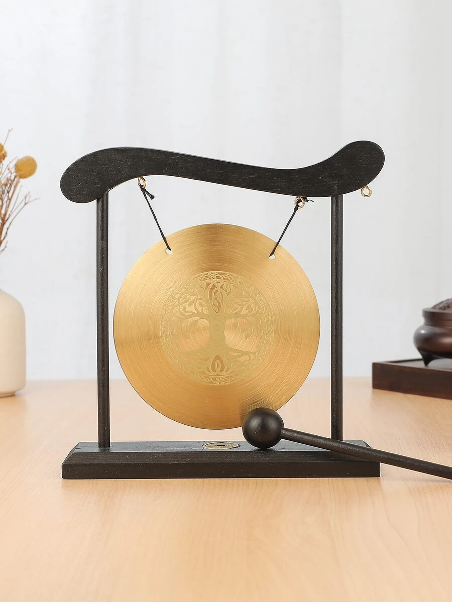 1pc Traditional Style Chinese Copper Gong With Eight-diagram And Zodiac Double Dragon Pattern, Suitable For Decoration - glossy - View 1