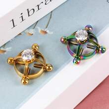 2pcs Fake Nipple Rings Non Piercing Nipple Jewelry Stainless Steel Nipple Bar With Adjustable Pressure - Silver - View 3