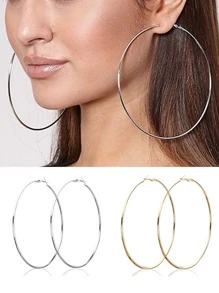 2 Pairs 80mm Large Stainless Steel Round Hoop Earrings For Women And Girls, 3.15 Inch Minimalist Earrings - Yellow Gold - View 1