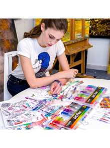 100 Colors Gel Pen Set Glitter Metallic Colored Ink For Adult Coloring Drawing Marker Pens Scrapbooks Journals Art Supplies - Multicolor - View 4