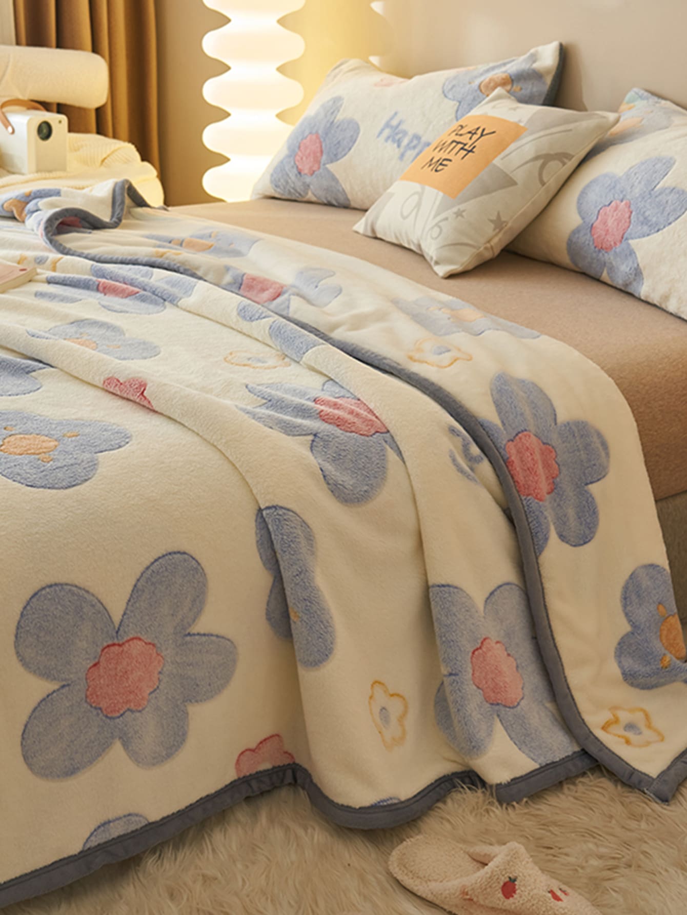 1 Miếng Phong cách hiện đại Hình hoa Polyester Chất xơ Chăn , Thích hợp Đối với Phòng ngủ , Nhà  Sử dụng , Giải trí Che phủ , Ấm áp Trang tính - Màu be - Xem 1