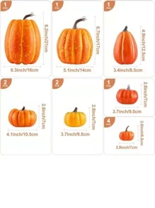 Pumpkin Fall Decorations, Decorative Large Small Outdoor Orange Foam Plastic Fake Faux Artificial Pumpkins for Halloween Autumn Harvest Festival Home Table Decor 12pcs - 橘色 - 查看 3