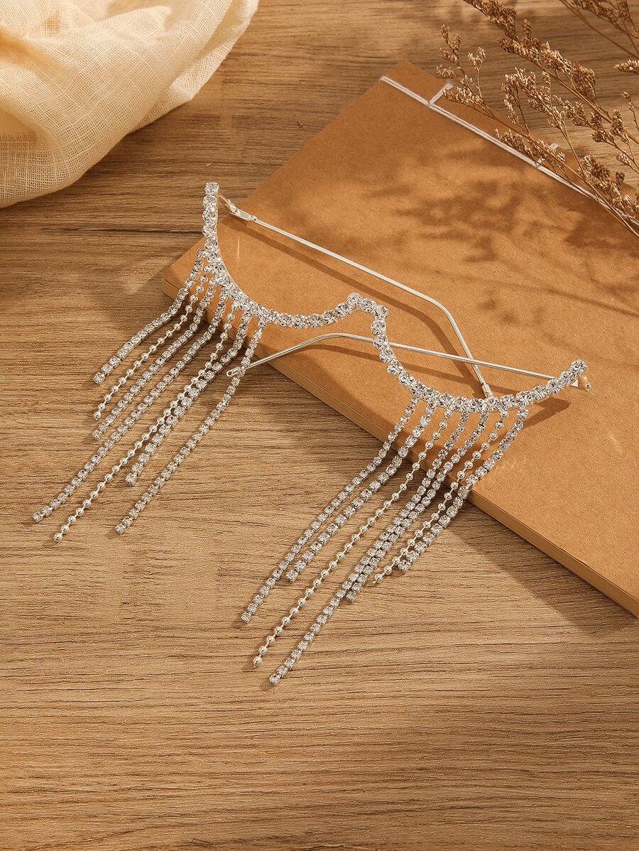 1雙女性水鑽&流蘇裝飾的眼鏡框 - 銀色 - 查看 1