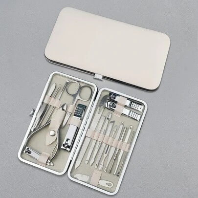 RANCAI Bộ dụng cụ cắt móng tay bằng thép không gỉ 19 món kèm hộp đựng, bao gồm kìm cắt móng và dụng cụ làm móng, một bộ dụng cụ cắt móng và chăm sóc móng hoàn chỉnh.