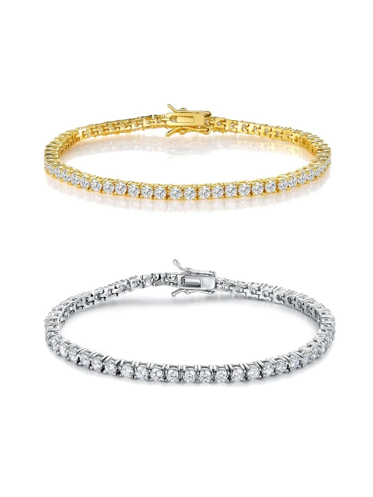 MDFUN 2pcs 14K White Gold/Gold Plated 3mm Cubic Zirconia Classic Tennis Bracelet, Unisex | Size 6-8 Inches