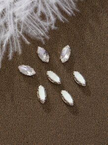 100入組5x10mm馬眼睛形狀玻璃珠,多色,適用於DIY縫上爪玻璃配件 - 白色 - 查看 2