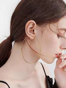 2 Pairs 80mm Large Stainless Steel Round Hoop Earrings For Women And Girls, 3.15 Inch Minimalist Earrings - Yellow Gold - View 4