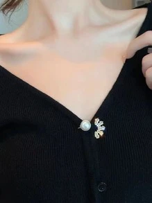 1個人造珍珠胸針,高級女士防滑扣設計,質感高雅的服飾配件,適用於女孩的優美領口別針 - 金黃色 - 查看 2