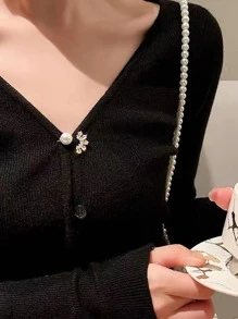 1個人造珍珠胸針,高級女士防滑扣設計,質感高雅的服飾配件,適用於女孩的優美領口別針 - 金黃色 - 查看 4