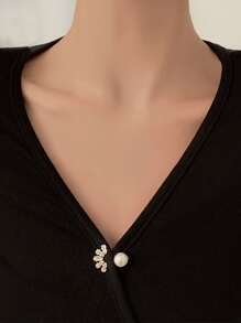 1個人造珍珠胸針,高級女士防滑扣設計,質感高雅的服飾配件,適用於女孩的優美領口別針 - 金黃色 - 查看 1