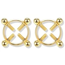 2入組/套女性假乳環盾杠鈴鋼身體鏈 - 金黃色 - 查看 1